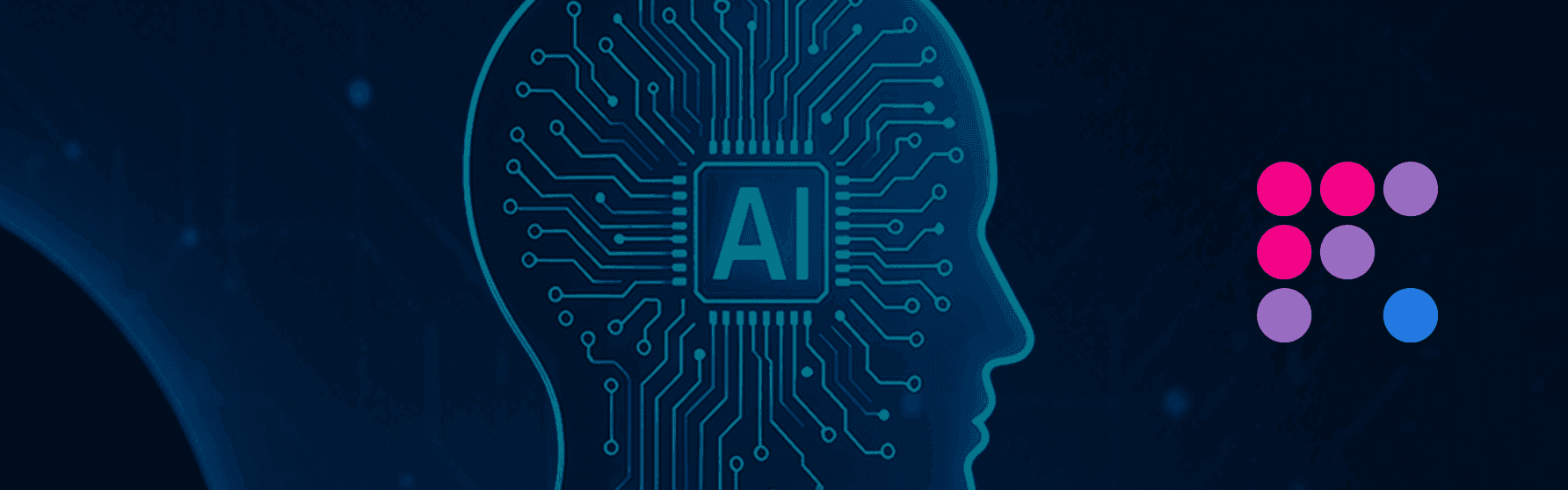 A human head in silhouette with computer-style network pathways inside it, and an an Evinced logo on the outside next to it